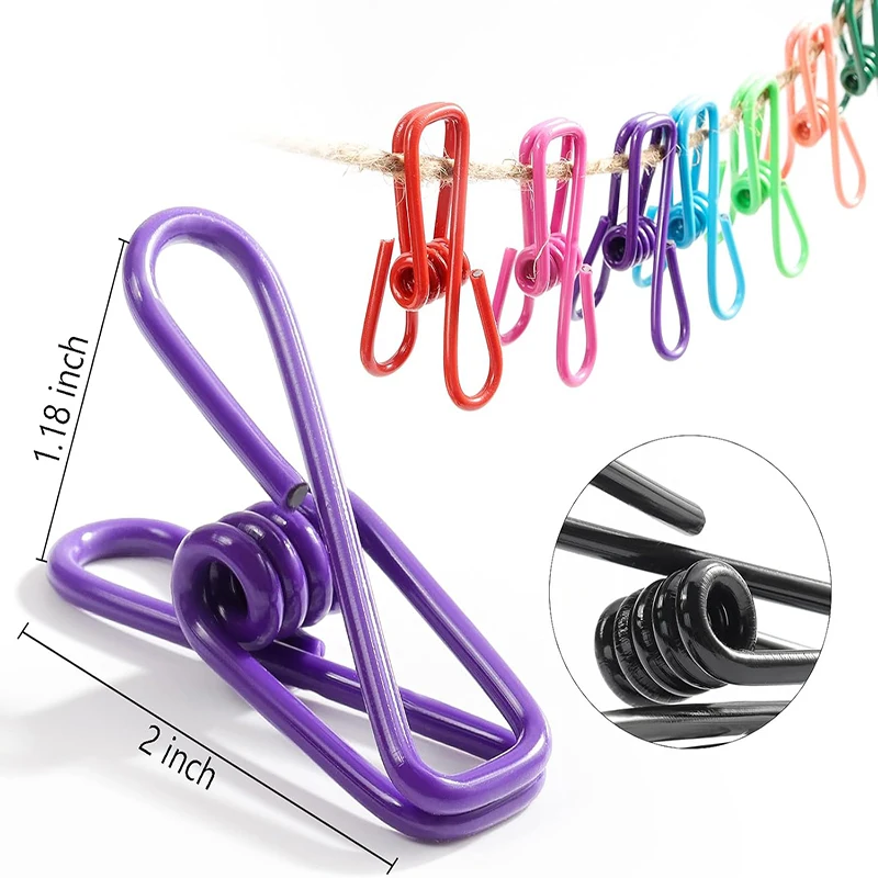 10Pcs Assorted Wire Clip Bag Clip Utility Food Packages Sealing Clips Color PVC-Coated laundry Clothesline Clamping clothes