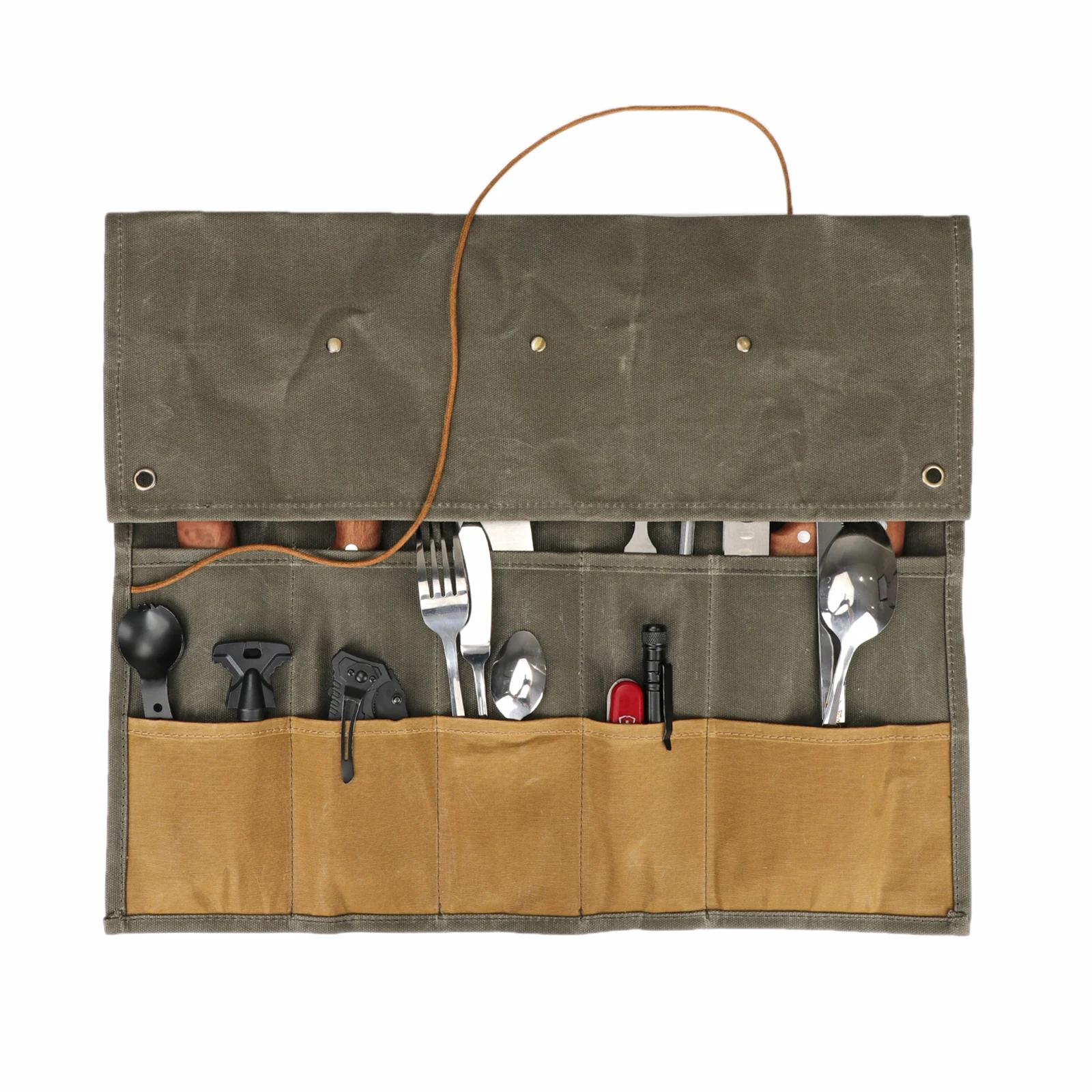 Tourbon Camping Accessories Canvas Tableware Roll Up Bag Cooking Utensils Portable Storage Pouch Tool Organizer