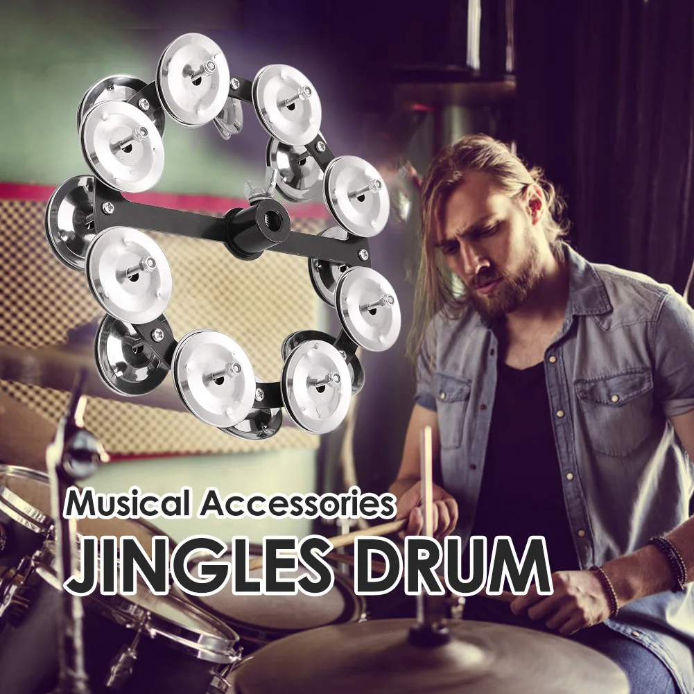 Portable Hi-hat Tambourine Iron Steel Professional Drum Cymbals Hi Hat Tambourine Steel Bells with Row Jingles drum cymbal kit