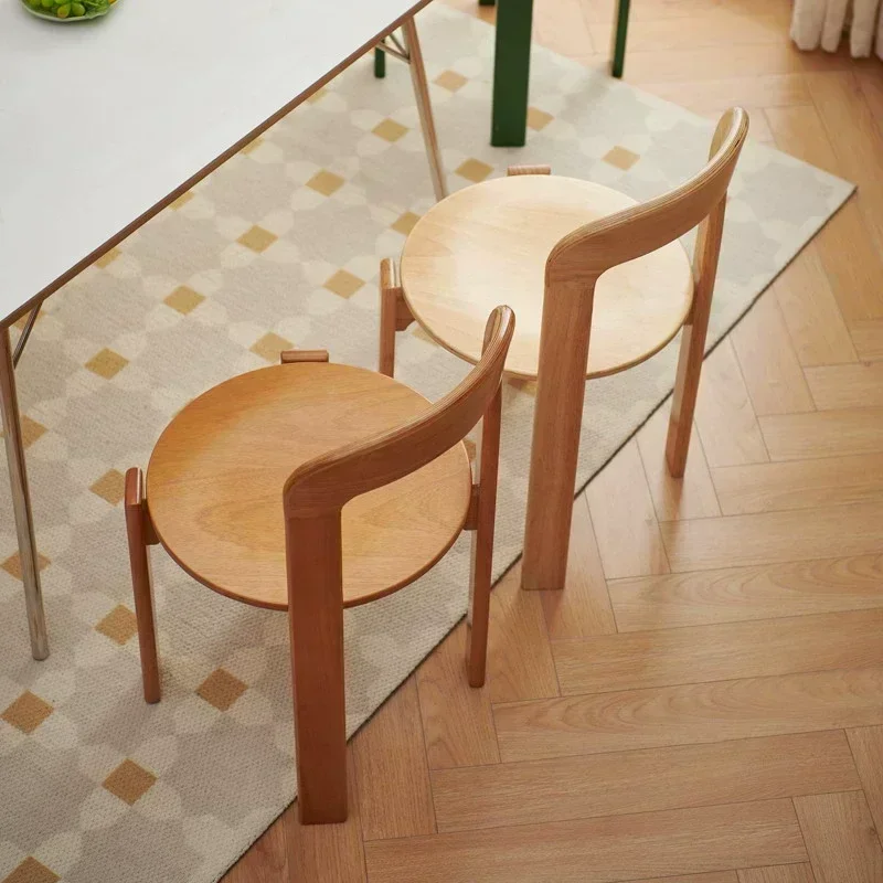 Nordic Rey Beech Solid Wood Plywood Dining Stackable Vintage Curved Backrest Swiss Chair Restaurant Chair