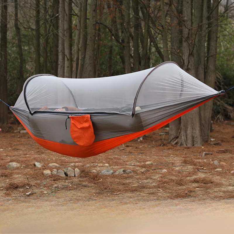 Camping Hammock And Portable Travel Outdoor Hanging Sleeping Hammock With Mosquito Net Single And Double Size Nylon Fabric 6