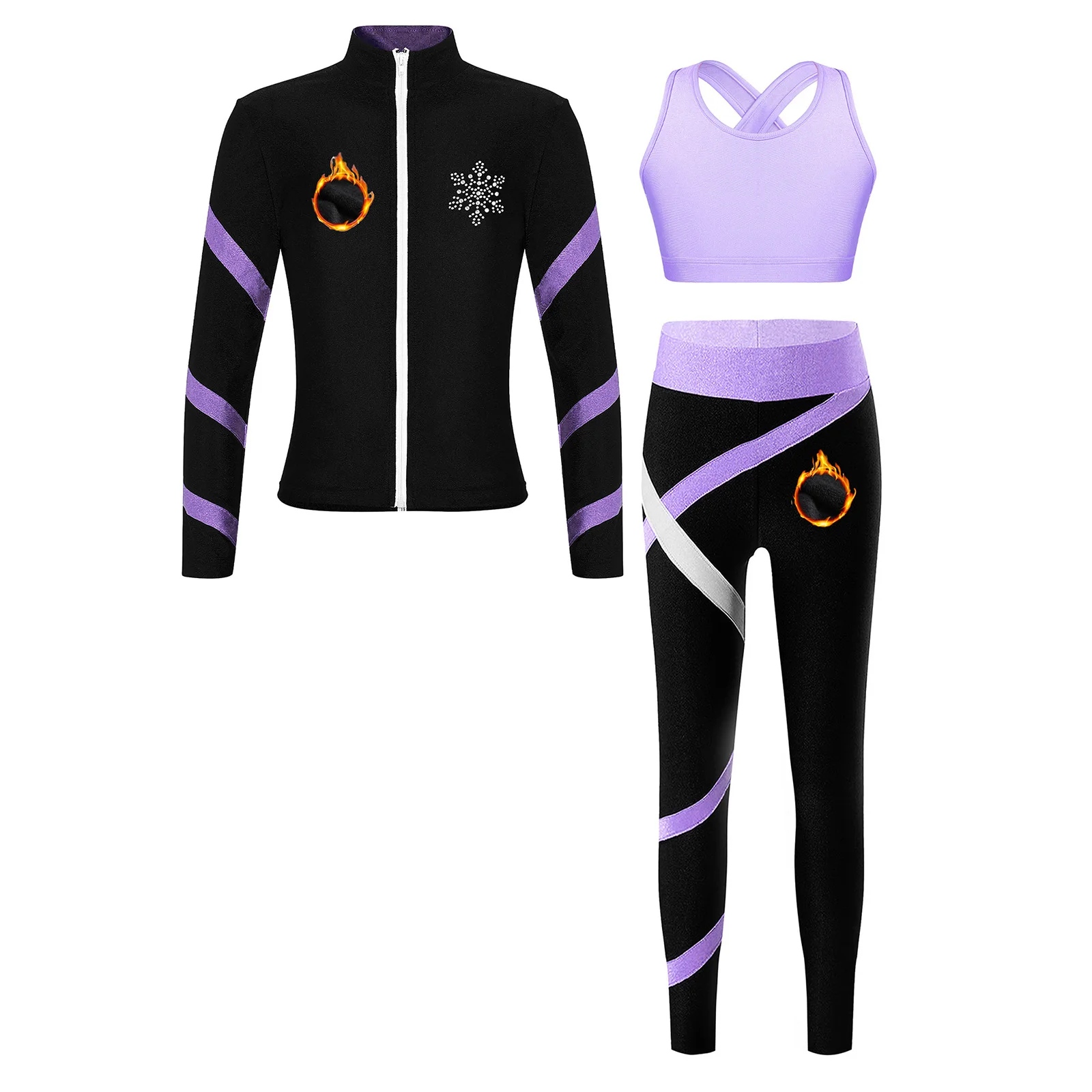 Kinder Mädchen Gymnastik Eiskunstlauf Sportanzug Lange Ärmel Reißverschlussjacke mit Weste Leggings Workout Yoga Fitness Trainingsanzug – Detail 29