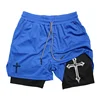 Cross Print 2 in 1 Workout Running Shorts for Men Christian Gym Athletic Shorts with Compression Liner Phone Pocket Towel Loop 6