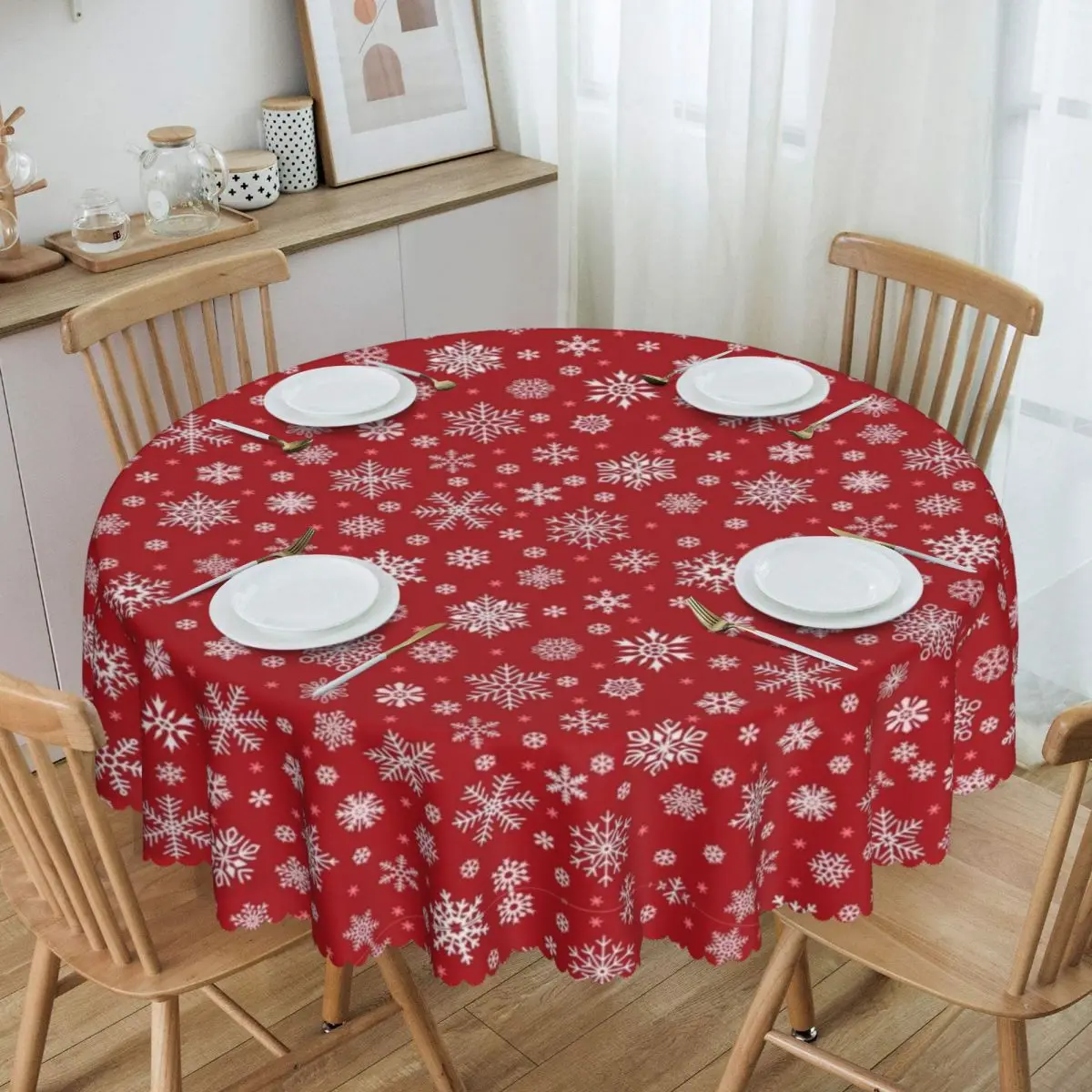 Merry Christmas Snowflake Round 60 Inch Tablecloths for Kitchen Table, table cover,tablecloth protector
