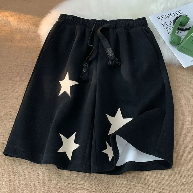 Y2k Star Graphic Casual Beach Shorts 2000s Aesthetic Youthful Woman Trousers Summer New Fashion Wide Leg Baggy Short Pants Girls