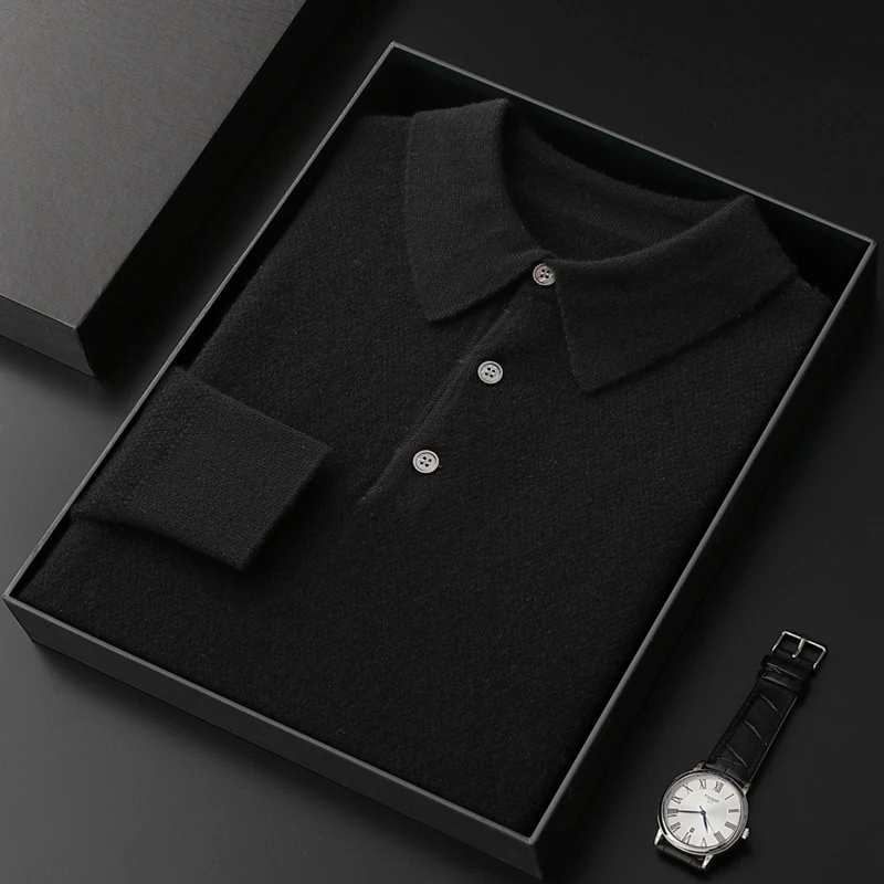 Autumn And Winter New 100% Cashmere Sweater POLO Collar Solid Color Casual Versatile Temperament Fashionable Sweater For Men 3
