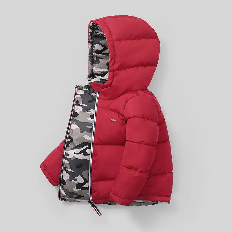 New Winter Boys Jackets Thicken Keep Warm Double-Sided Wear Hooded Kids Coat For 3-10 Years Children Outerwear