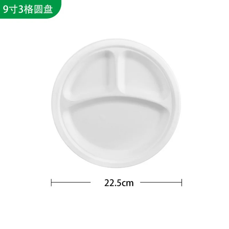 Party Tableware Disposable Plates 3 Compartment Tray Compostable Degradable Dinnerware 50pcs for Picnic party tableware,disposable food trays