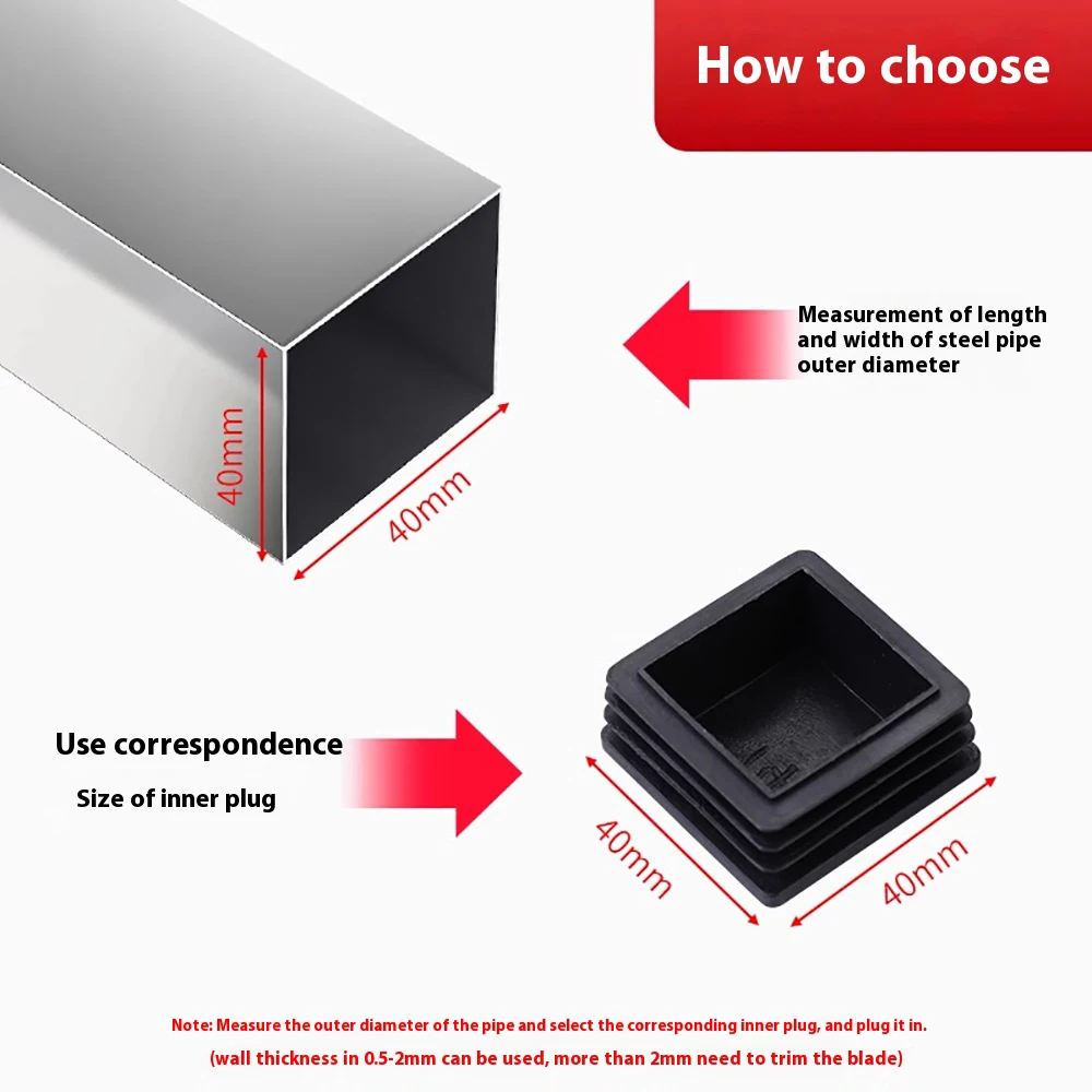 Square Plastic Blank End Cap Tube Pipe Insert Plug Bung 10/13/15/16/19/20/22/23/25/28/30/32/35/38/40/45/50/60mm 10pcs