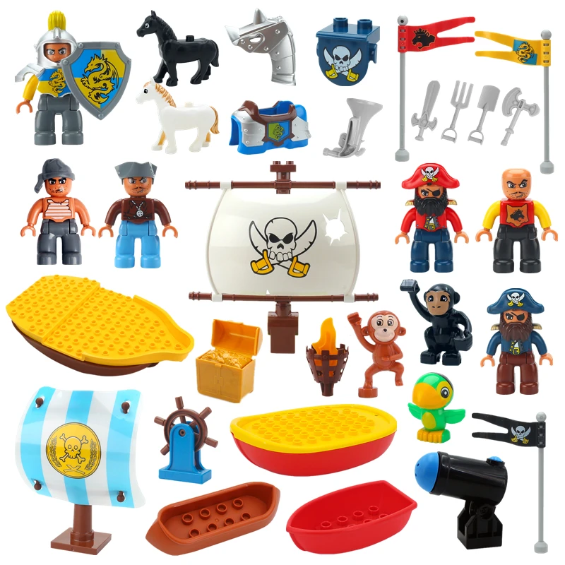 Big Size Bricks Adventure Ship Series Compatible Large Building Blocks Pirates Treasure Island Children Kids Gifts Assembly Toys | Игрушки и