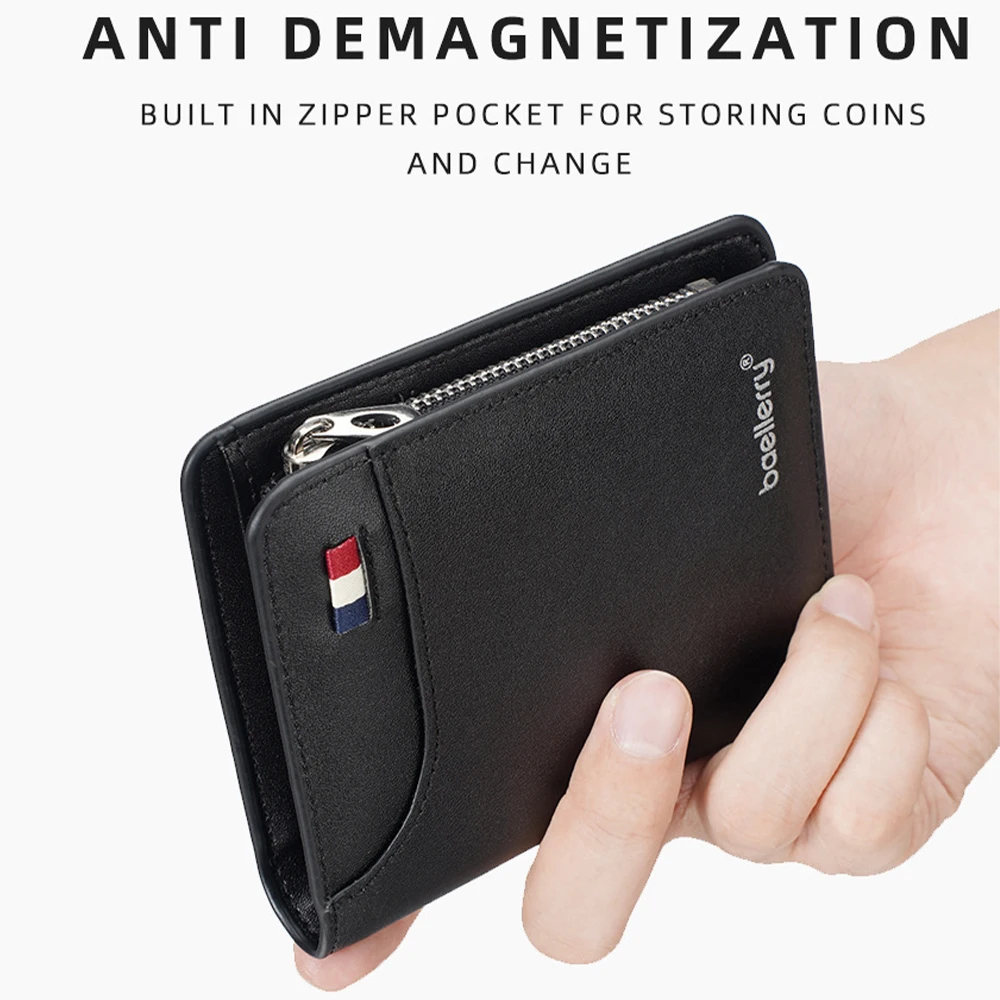 1Pcs Baellerry Men's Short Wallet with Multiple Card Slots + Zipper Coin Pocket, Trendy Men's Gift