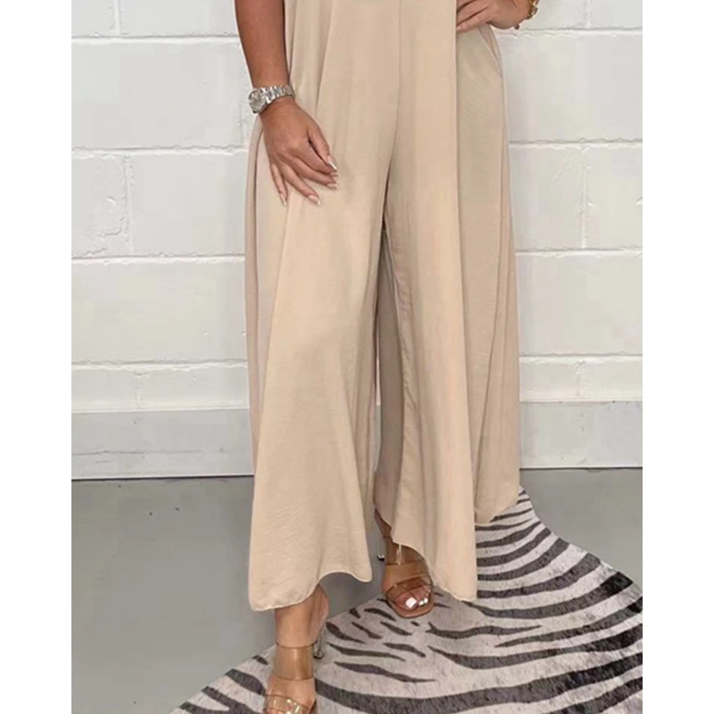 Summer Women Ruffle Sleeve V-Neck Wide Leg Jumpsuits Female Casual Solid Color Sleeveless Jumpsuit Loose One-pieces Outfits y2k