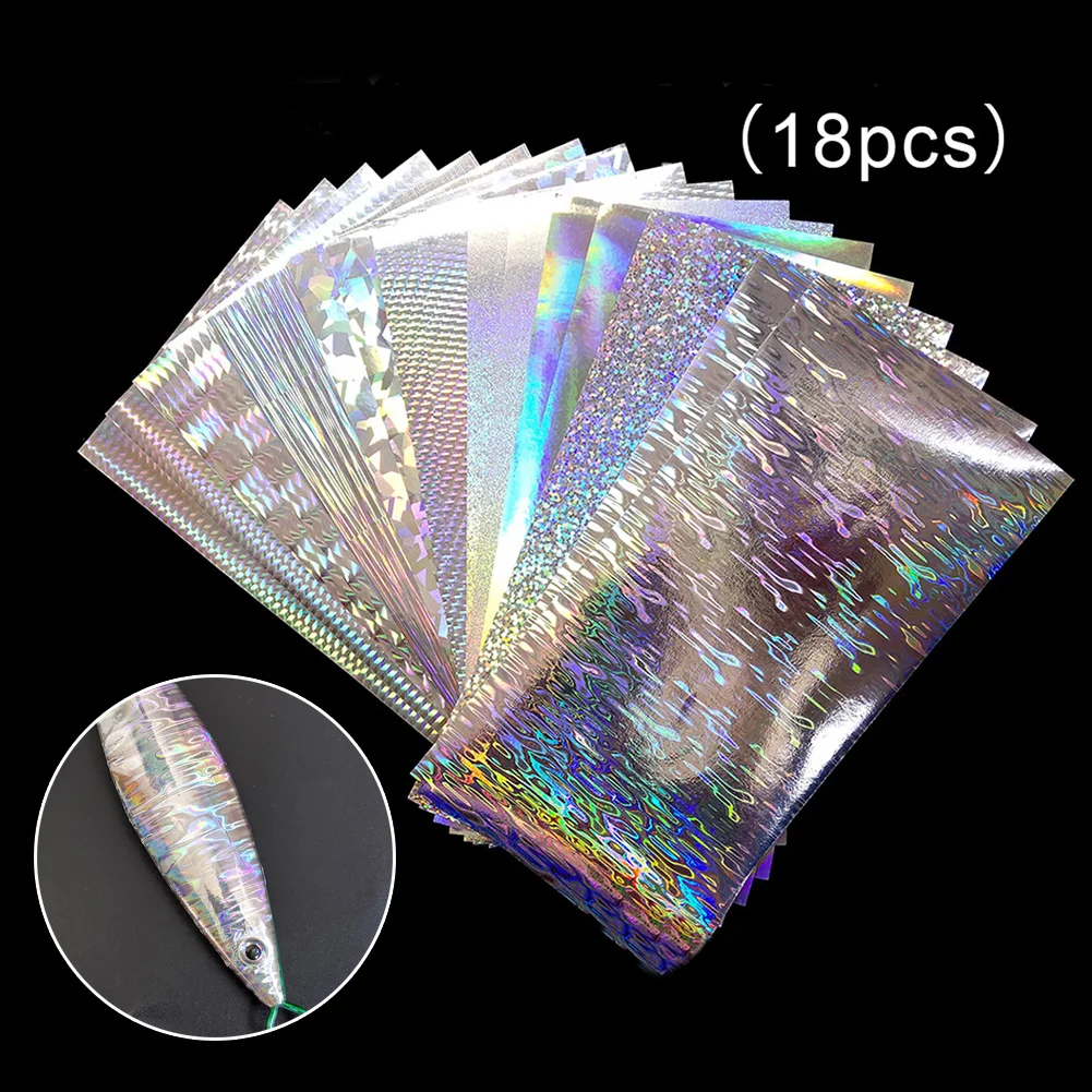 Fishing Lure Stickers 18pcs 20X10cm Silver Laser Adhesive Waterproof DIY Fish Skin Reflective Holographic Fishing Stickers