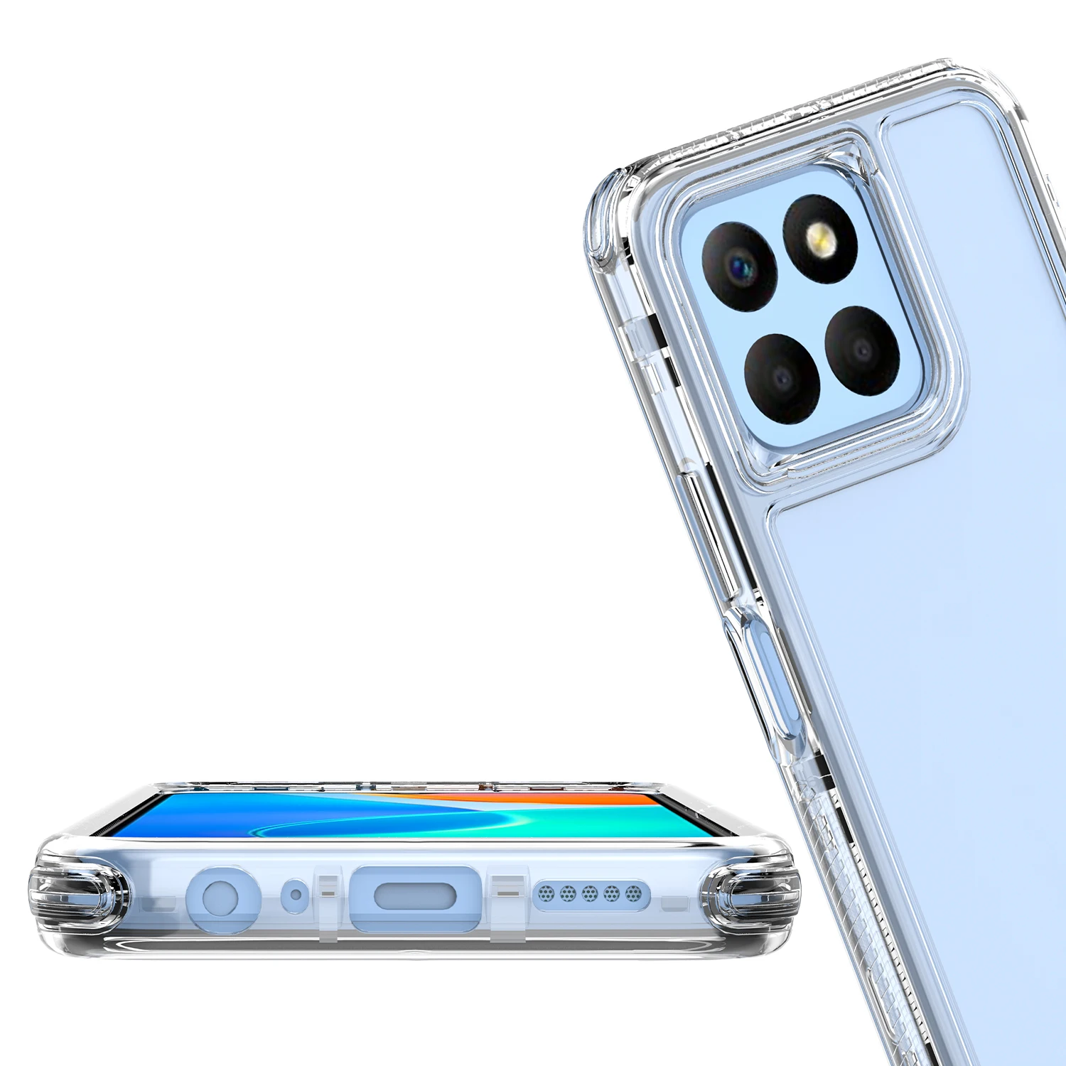 Rugged Armor Shockproof Transparent Phone Case with Hard Plastic Frame