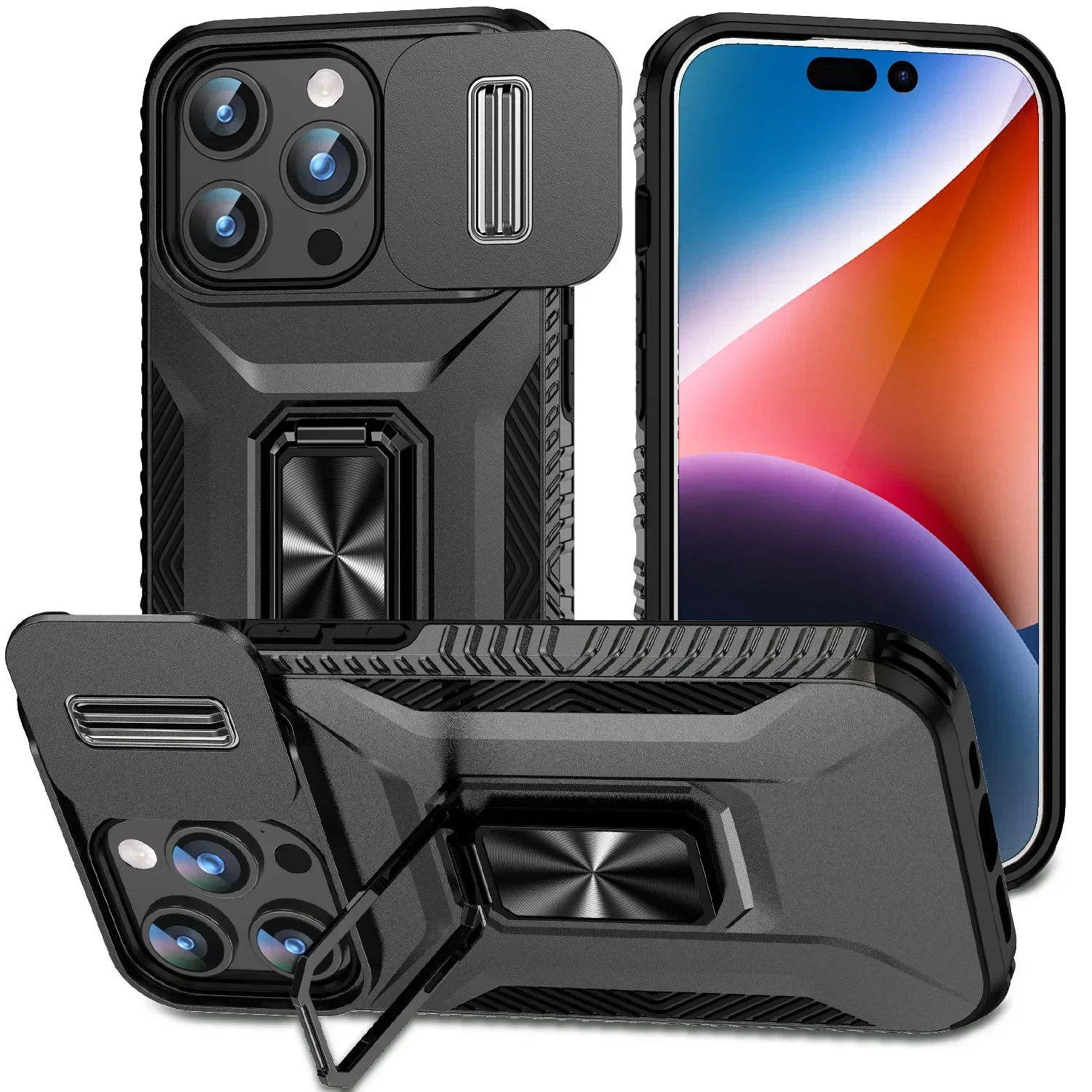 Military Grade Magnetic Shockproof Armor Phone Case with Slide Camera Cover