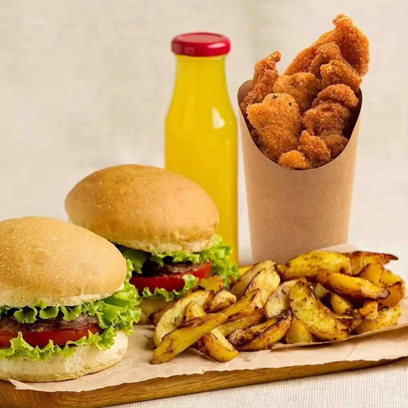 Disposable greaseproof French Fries cup Hamburger sandwich paper kitchen cowhide skew cup Packing box Ice cream paper cup