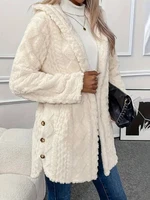 Thickened Plush Button Hooded Women's Cardigan Solid Color Long Sleeved Warm Sweaters Fashion Single-breasted Woman Clothing - Image 4