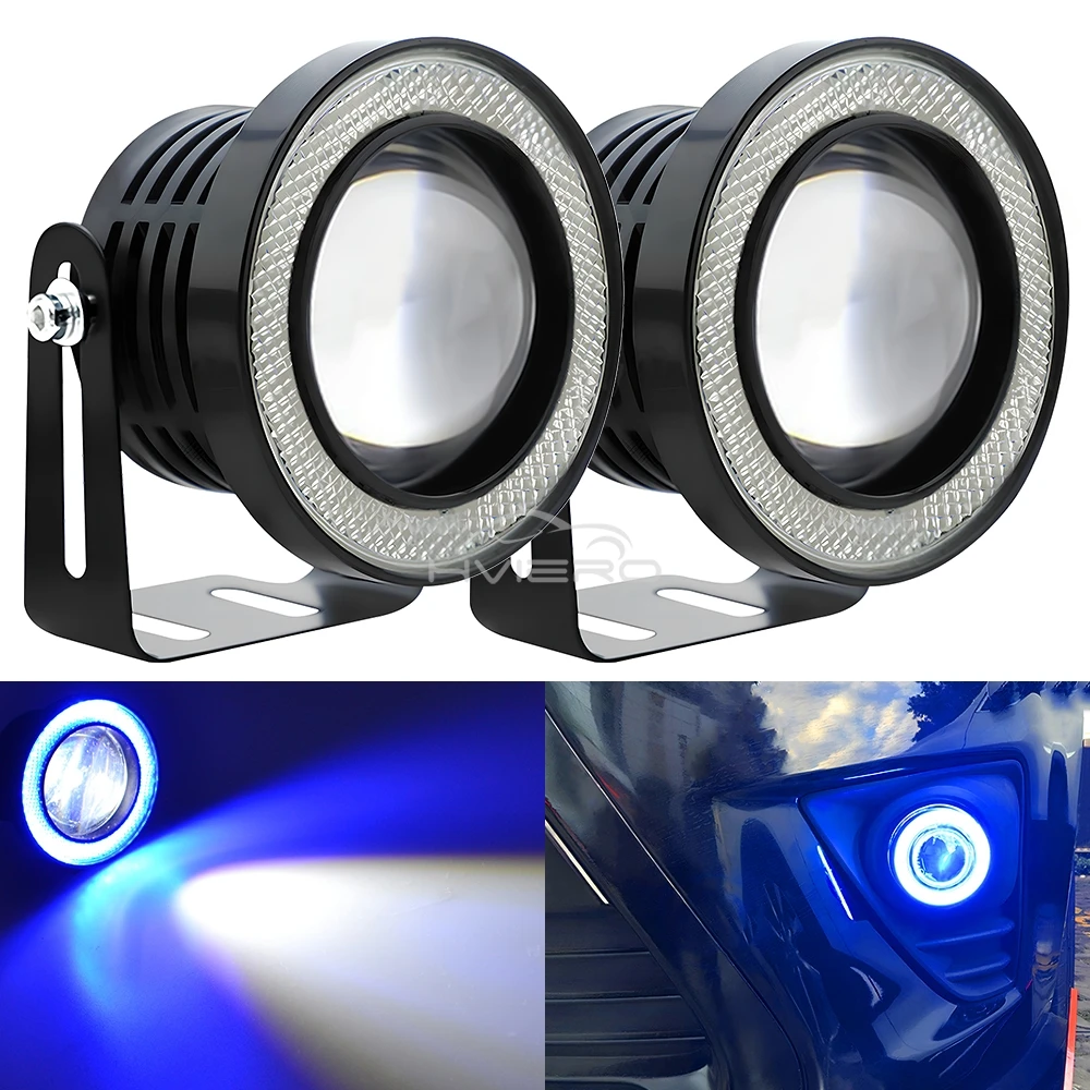 2X 30W Car Driving DRL Fog Lights COB Angel Eyes 64/76/89mm Ambient Lamps Waterproof Daytime Running Bulb Headlight Auto Lamp