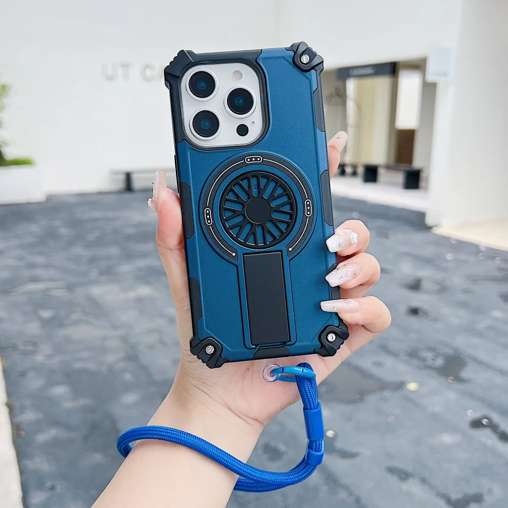 Rugged Magnetic Shockproof Case with Foldable Stand and Wrist Strap