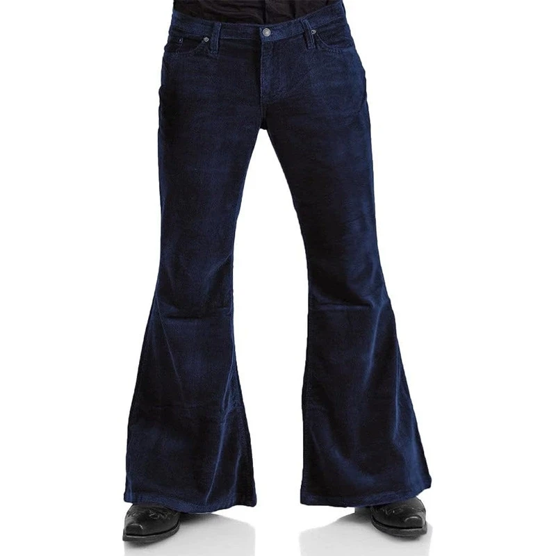 Men's premium corduroy flare pants with button closure, straight-leg fit, and elegant British-inspired casual fashion design. black 451