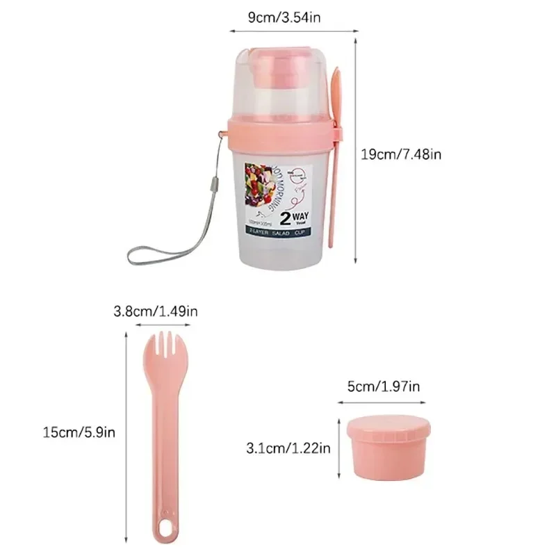 2Tier Salad Cup Breakfast Fruit Oat Yogurt Salad Cup Spoon Two Layer Food Portable Fitness Weight Reducing Food Storage