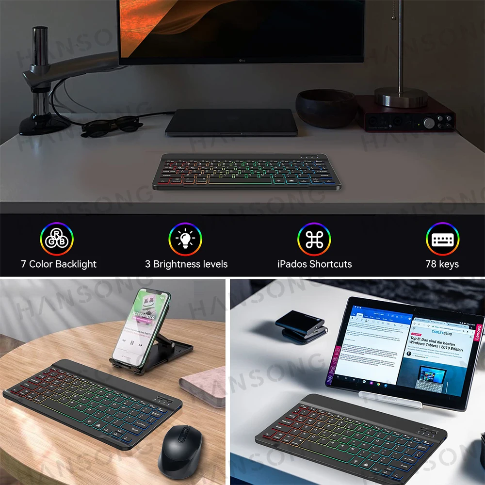 Backlit Wireless Keyboard For iPad iPhone For Android iOS Windows Samsung Xiaomi Tablet SmartPhone Bluetooth-Compatible Keyboard