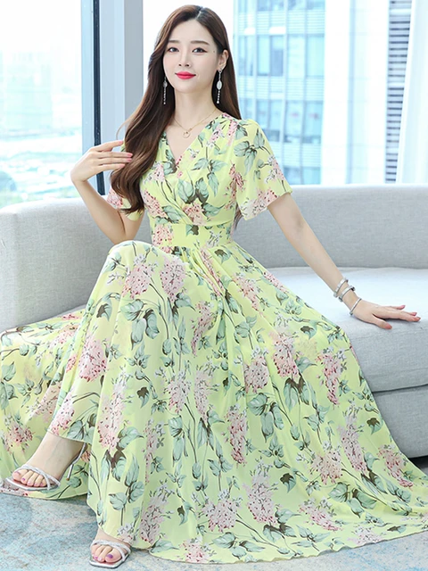 Chiffon floral casual vestidos longos para as mulheres do baile de  formatura túnicas boho elegante 2023 verão midi praia coreano moda de luxo  vestido de noite - AliExpress