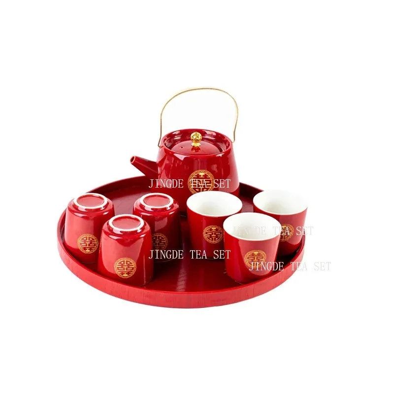 High Quality Ceramics Tea Set Chinese Wedding Tea Pot Set Teacup Tradition Red Porcelain Teapot Boutique Teaware Accessories