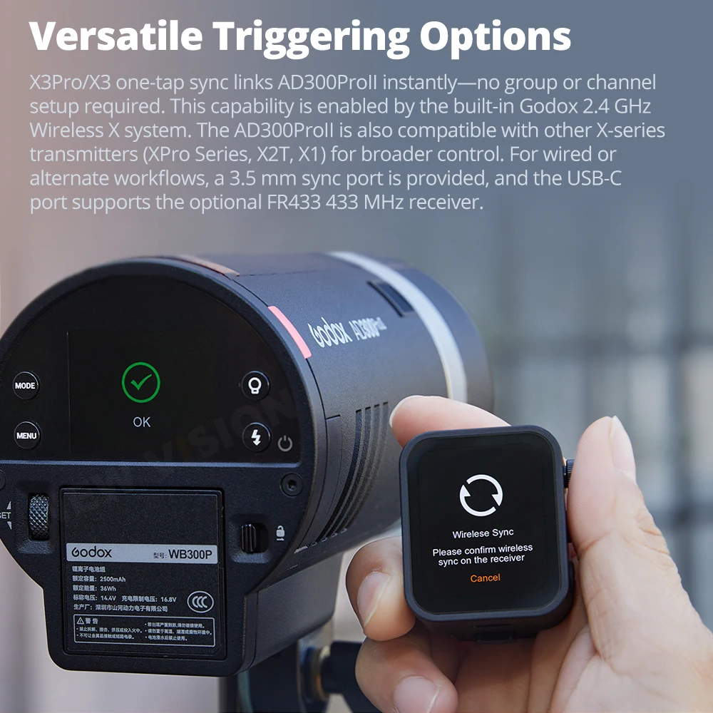Godox AD300Pro II 올인원 야외 플래시 스트로브 라이트 TTL 2.4G 1/8000s HSS 배터리 포함