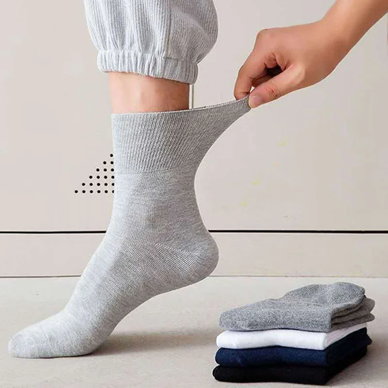5 Pairs Plus Size EUR 45-50 Cotton Socks Prevent Varicose Veins Mens Diabetics Patients Loose Mouth