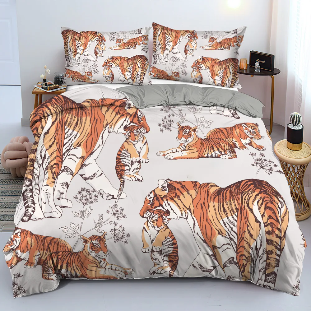 

Tigress and Tiger Cubs Комплект постельного белья с мультяшными животными король королева пододеяльник Тигр семья покрывало из полиэстера покрывало