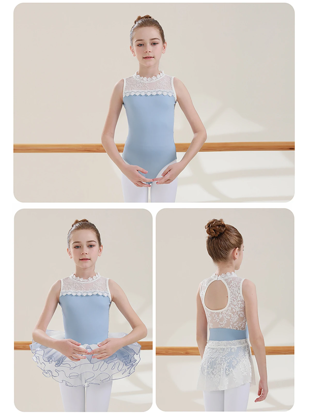 Kids Girls Gymnastics Ballet Tutu Leotards Costume One Piece Dancewear Ruffles Leotard Ruched Mesh Cutout Back Bodysuit