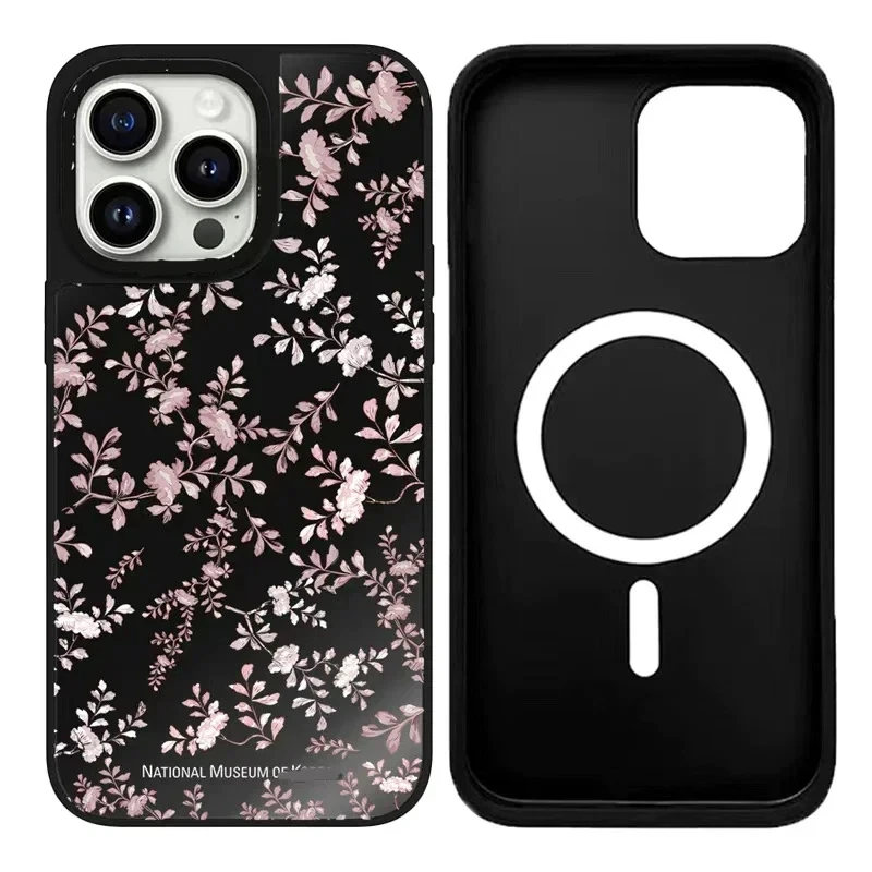 

Korean Museum Flower iPhone 11 12 13 14 15 Pro Max Mirror Surface MagSafe Case Cover Shell