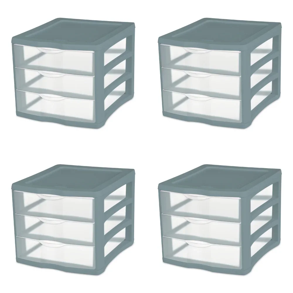 

3 Drawer Unit, Plastic, Aqua Slate, Adult, Set of 4
