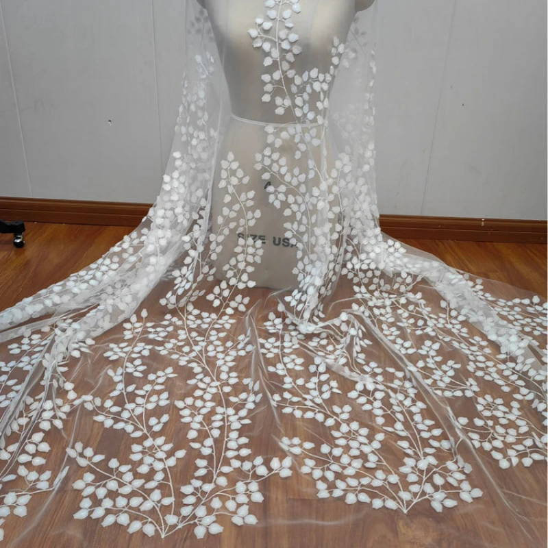 White Small Leaves Wedding Dress Decoration DIY Soft Mesh Lace Fabric