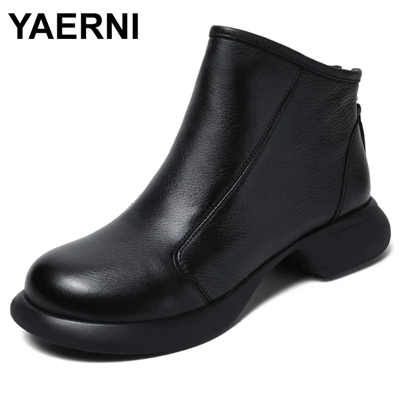 

2023 Vintage Genuine Leather Short Boots Women Autumn Winter Zipper Comfortable Soft Sole Pure Handmade Nude Boots