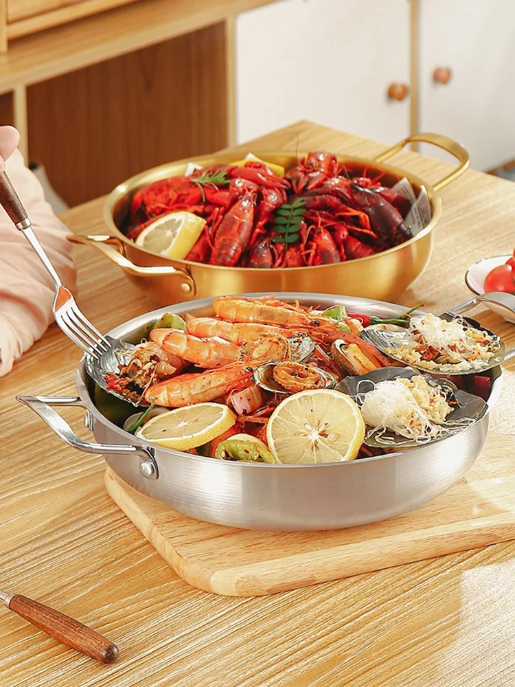 Noodle soup pot stainless steel double ear flat bottom 28cm ramen pot single person troop hotpot