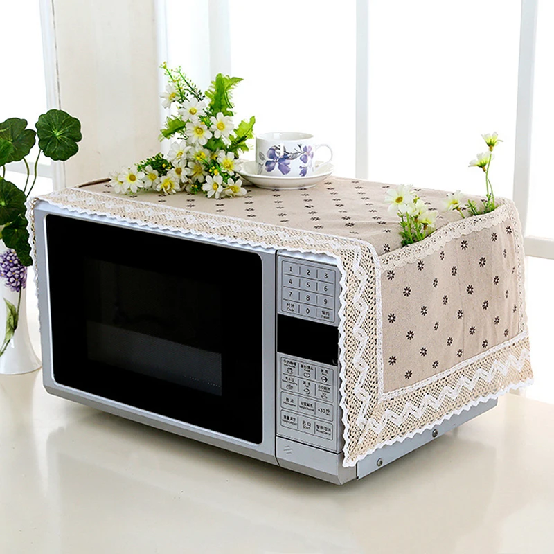 Cotton Linen Microwave Oven Cover Microwave Hood Oil Dust Cover With Storage Bag Kitchen Accessories Supplies Home Decoration microwave food cover microwave dust cover kitchen dust cover