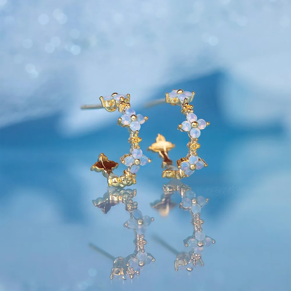 Opal Stein Klee Creolen für Frauen Ästhetik ins Mode c-förmige Gold Farbe Ohrringe Zubehör Schmuck Geschenke kae077 – Detail 5