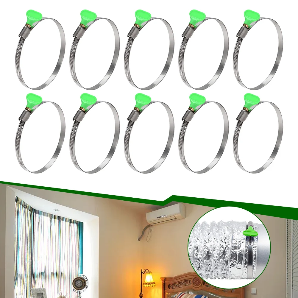 

10pcs Stainless Steel Hose Clamp With Handle For 90-110mm Exhaust Hoses Adjustable Hose Clips Home Hardware Accessories