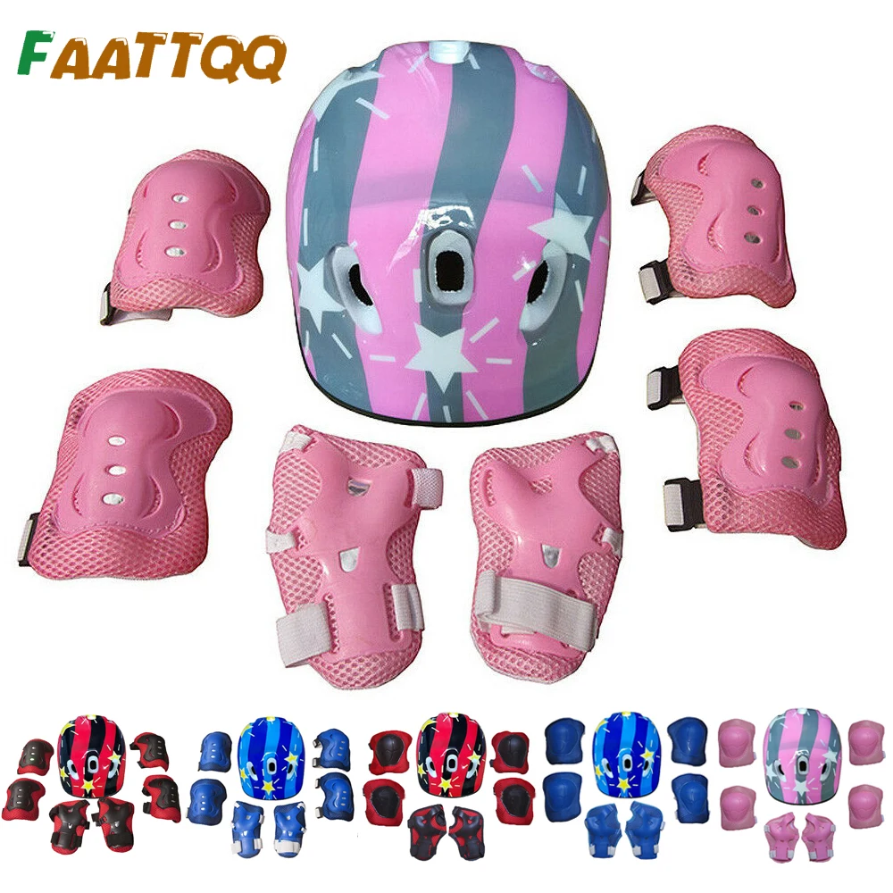 Protective Gear Set Adjustable Kids Helmet Knee Pads Elbow Pads Wrist Guards for 3~15yrs Bike Roller Skating Cycling Scooter