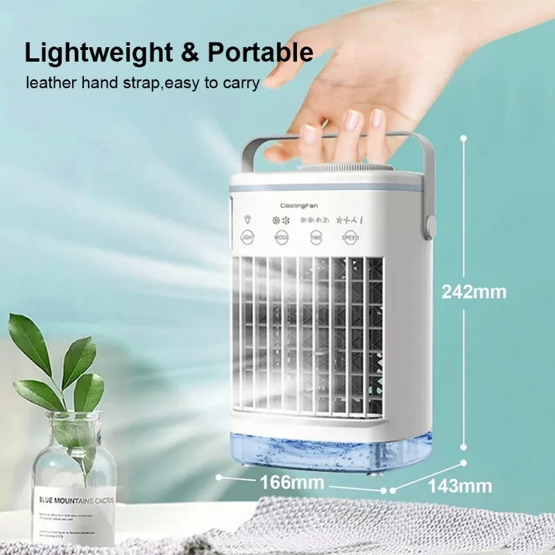 가정용 휴대용 에어컨 미니 에어 쿨러, USB 에어컨 팬 700ml, 가습기 포함 얼음물 에어컨 선풍기