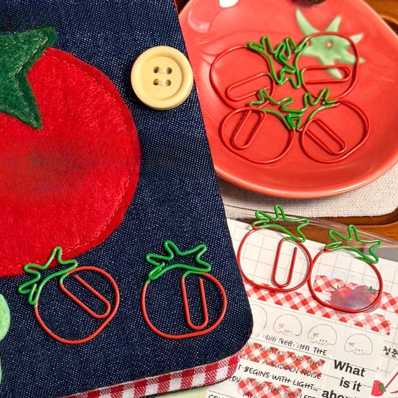 Red Retro Japanese Paper Clip 5pcs/set Tomato Strawberry Cherry Scrapbook Paper Clip Book Page Memo Fixed Clips Student Supplies paper clips