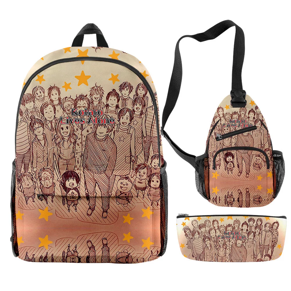

Fashion Youthful Funny Kotaro Lives Alone 3pcs/Set Backpack 3D Print Bookbag Laptop Daypack Backpacks Chest Bags Pencil Case
