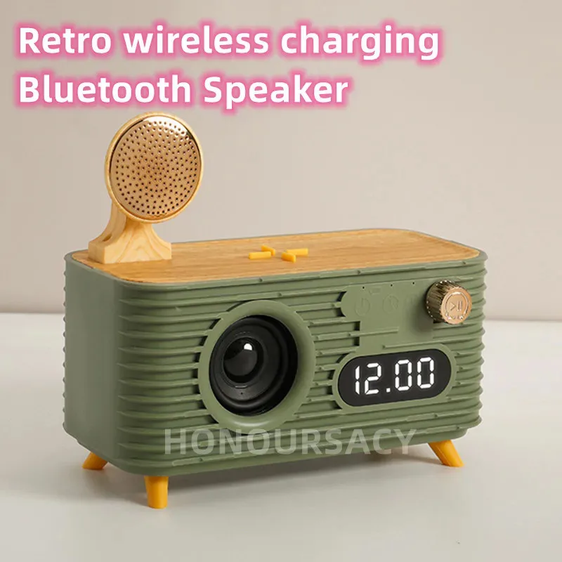 

Hifi Retro Bluetooth Speaker 360 Surround Sound Clock Speakers Portable Mobile Phone Wireless Charger Aromatherapy Audio Gift