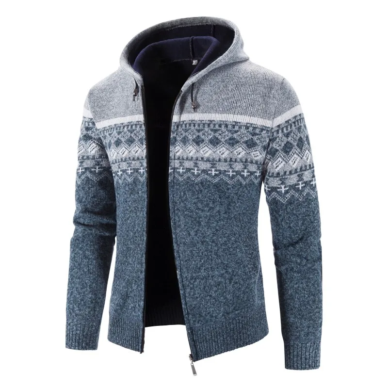 

New Autumn Winter Men's Casual Cardigan Zipper Sweater Coat Thickened Jacket Sweater Hooded Knitwear Jacket Mens Clothing