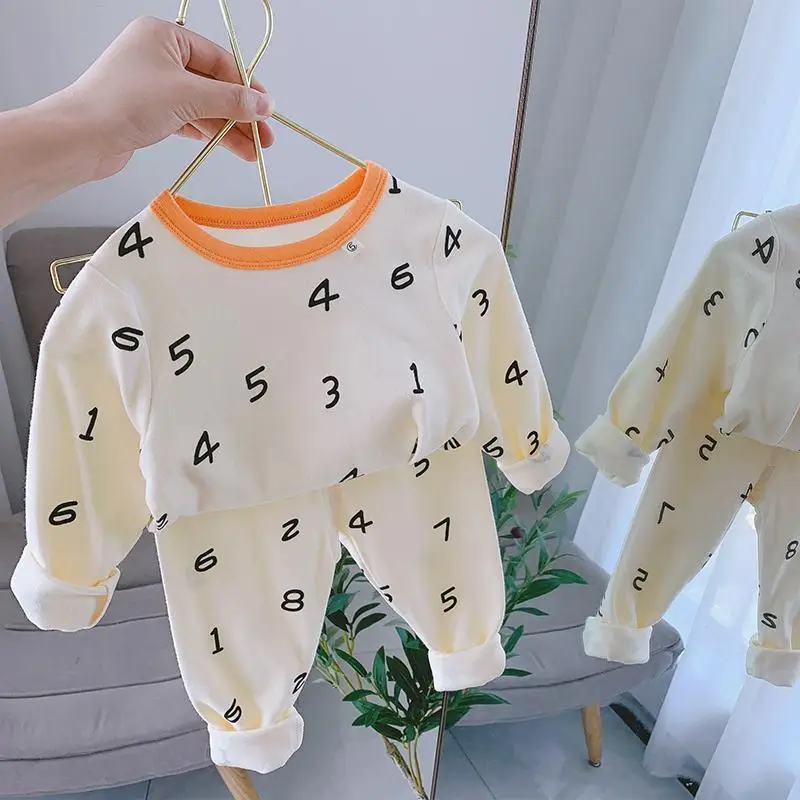 Baby Clothes 2024 Korean Spring and Autumn Children's Cotton Floral Home Clothing Underwear Set for Boys and Girls Outfit