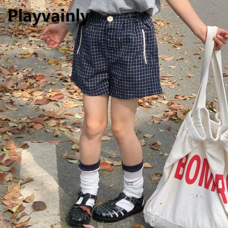 새로운 여름 소년 소녀 패션 반바지 한국 스타일 탄성 허리 살구 네이비 블루 와이드 레그 캐주얼 반바지 아동 의류 A6271