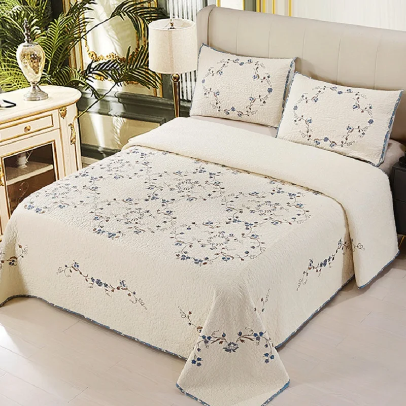 Conjunto de colcha de algodão bordado, colcha cáqui na cama, cobertor acolchoado, edredom acolchoado, colcha, conjunto de cama para casa, 3 peças