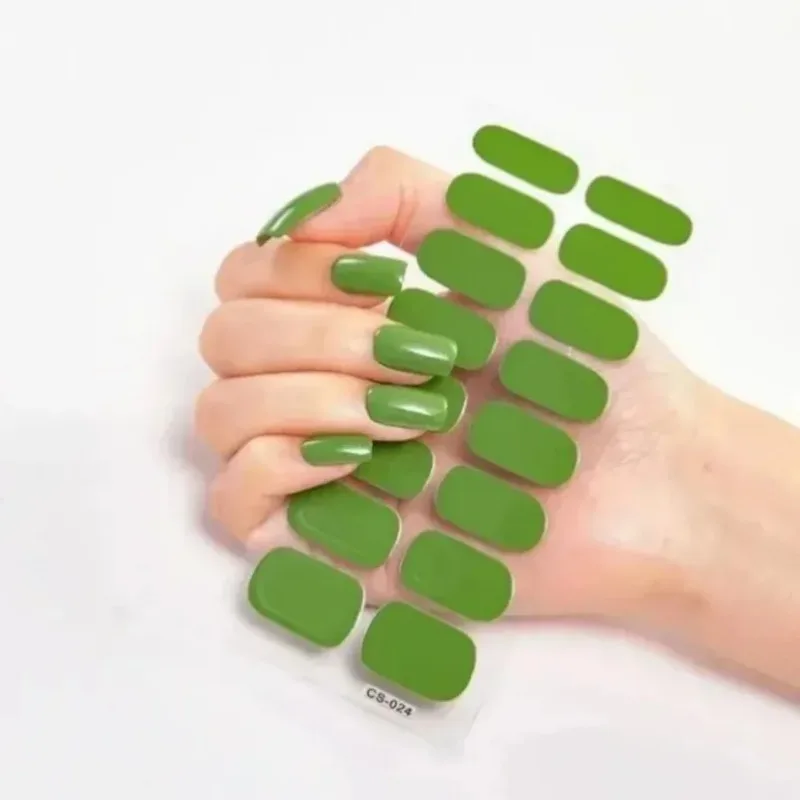 UV Semi-Cured Gel Nail Wraps Sticker 5D Pure Color Full Cover UV Lamp Gel Sticker Long-Lasting Nail Extension Patch Strip